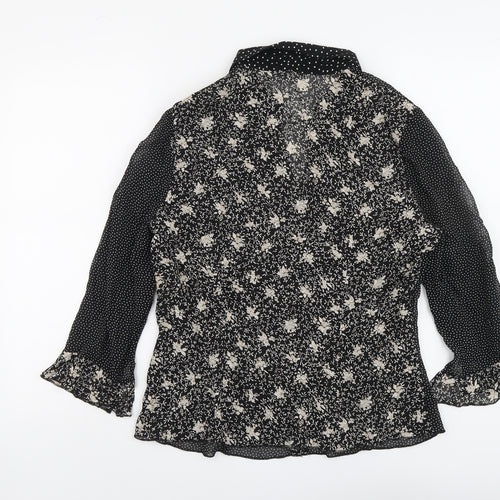 Per Una Womens Black Geometric Polyester Basic Button-Up Size 14 Collared