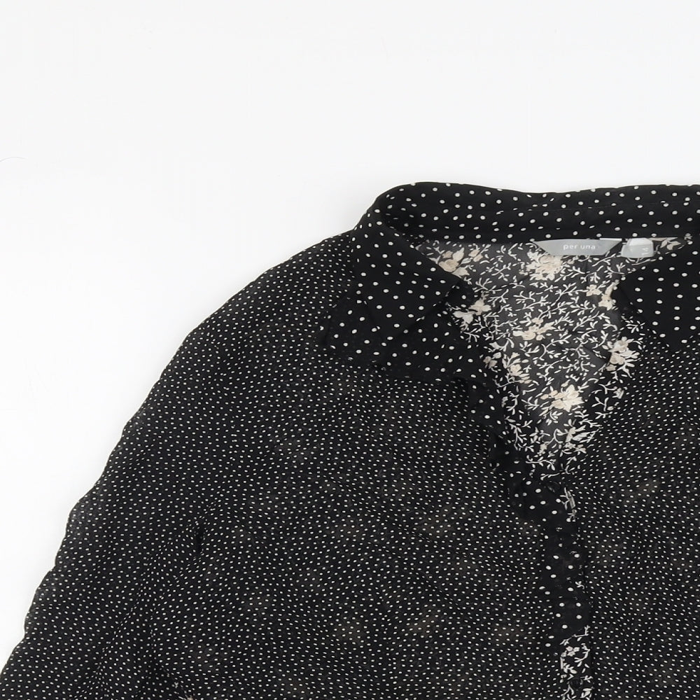 Per Una Womens Black Geometric Polyester Basic Button-Up Size 14 Collared