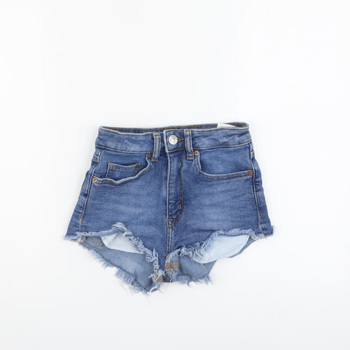 H&M Womens Blue Cotton Cut-Off Shorts Size 4 L3 in Regular Button