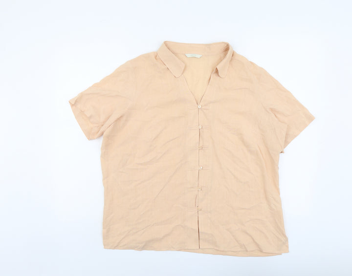 Marks and Spencer Womens Orange Viscose Basic Button-Up Size 18 Collared