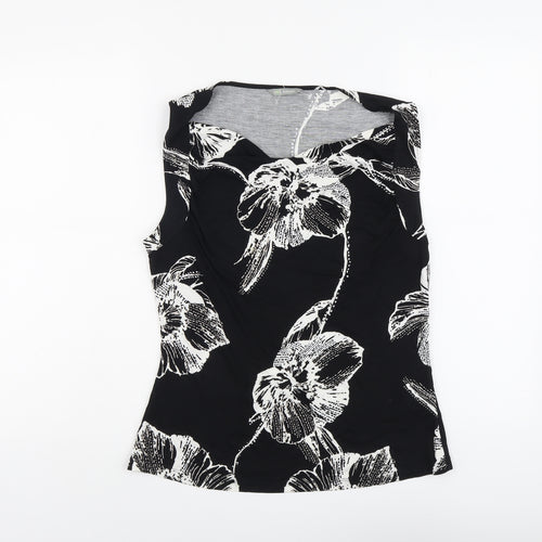 Marks and Spencer Womens Black Floral Viscose Basic Tank Size 12 Cowl Neck