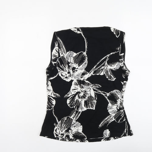 Marks and Spencer Womens Black Floral Viscose Basic Tank Size 12 Cowl Neck