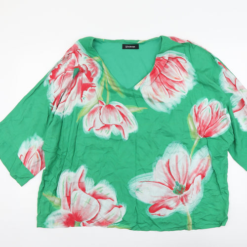 Kaleidoscope Womens Green Floral Viscose Basic Blouse Size 14 V-Neck