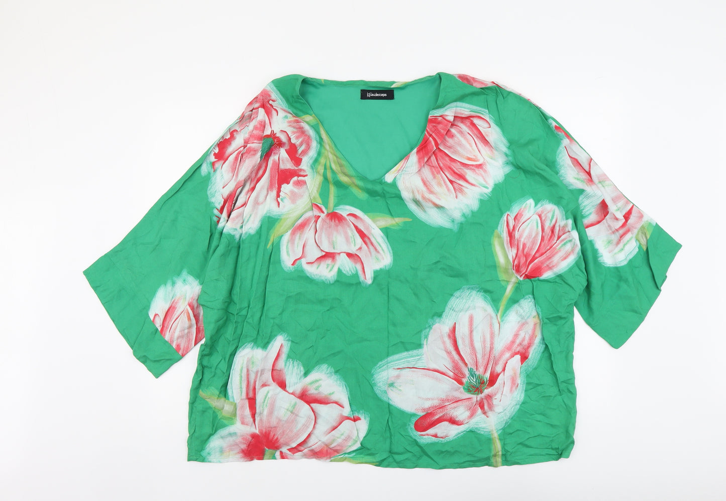 Kaleidoscope Womens Green Floral Viscose Basic Blouse Size 14 V-Neck