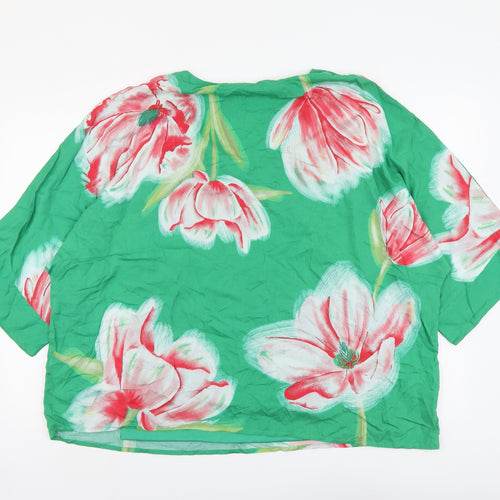 Kaleidoscope Womens Green Floral Viscose Basic Blouse Size 14 V-Neck