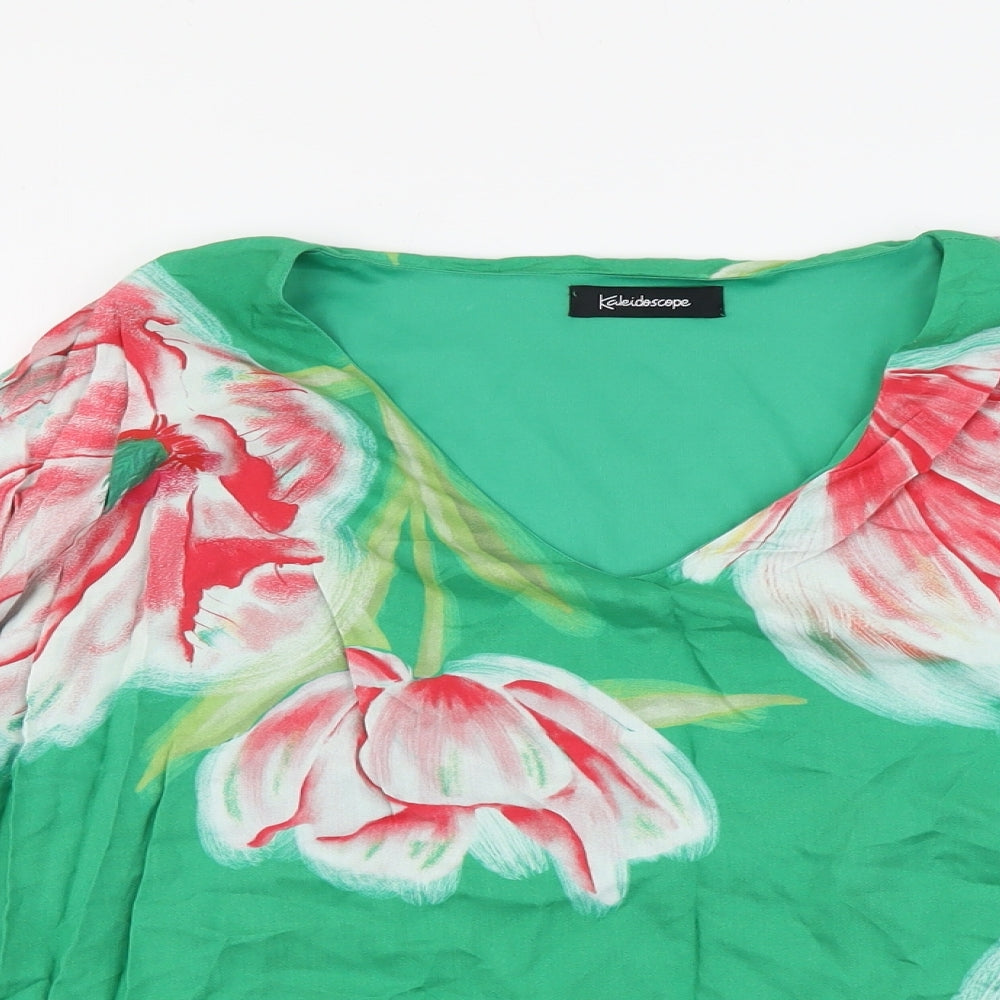 Kaleidoscope Womens Green Floral Viscose Basic Blouse Size 14 V-Neck
