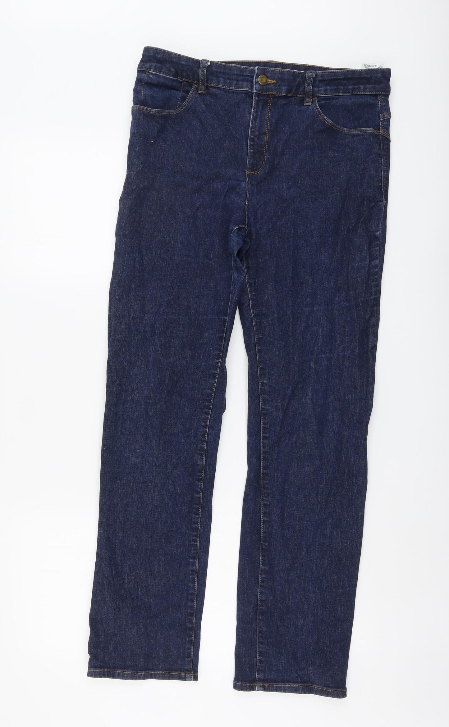 Marks and Spencer Womens Blue Cotton Straight Jeans Size 12 L28 in Regular Button