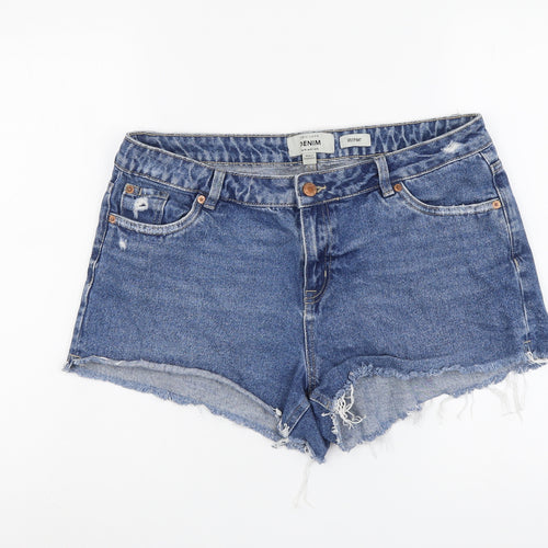 New Look Womens Blue Cotton Cut-Off Shorts Size 14 L3 in Regular Button
