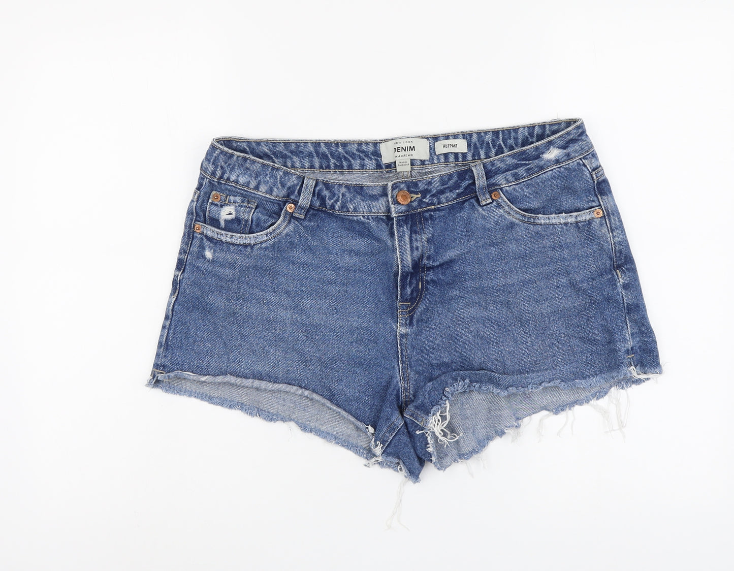 New Look Womens Blue Cotton Cut-Off Shorts Size 14 L3 in Regular Button