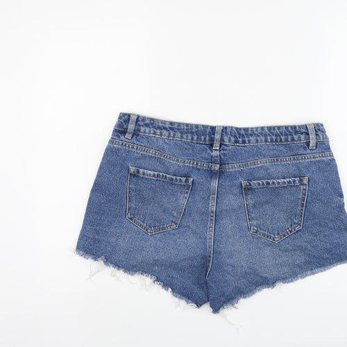 New Look Womens Blue Cotton Cut-Off Shorts Size 14 L3 in Regular Button