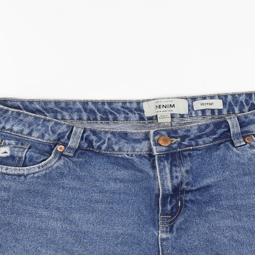 New Look Womens Blue Cotton Cut-Off Shorts Size 14 L3 in Regular Button
