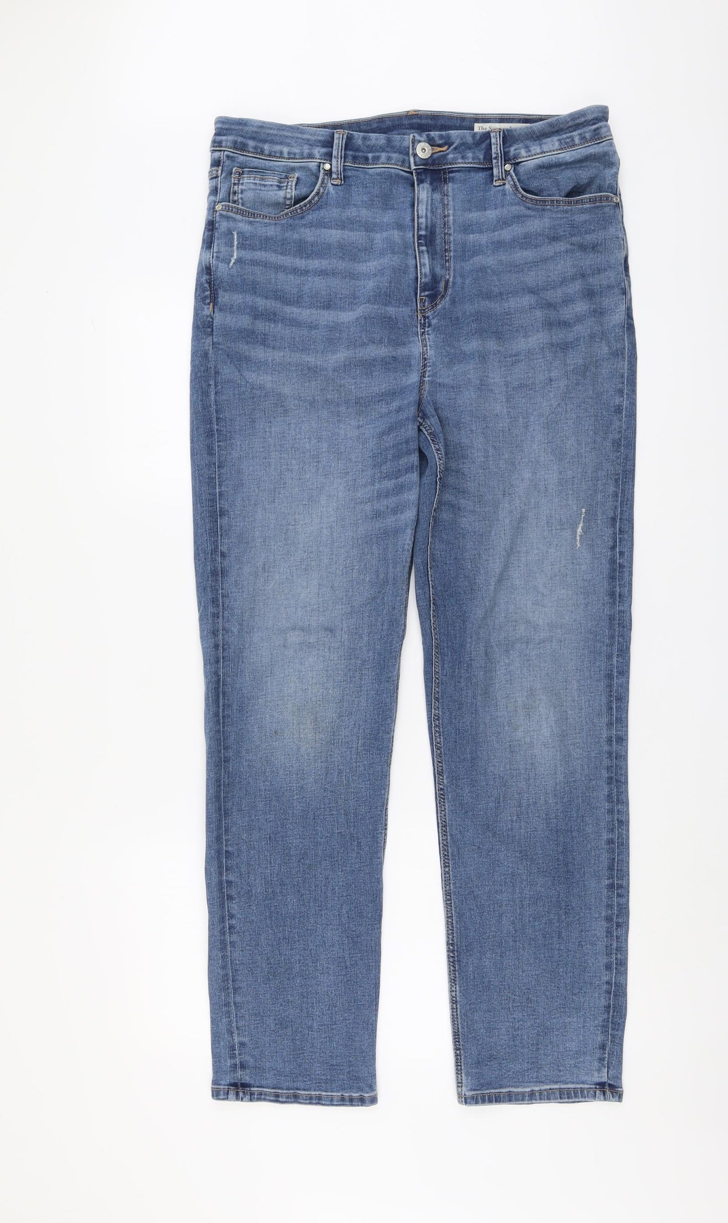 Marks and Spencer Womens Blue Cotton Straight Jeans Size 16 L29 in Regular Button