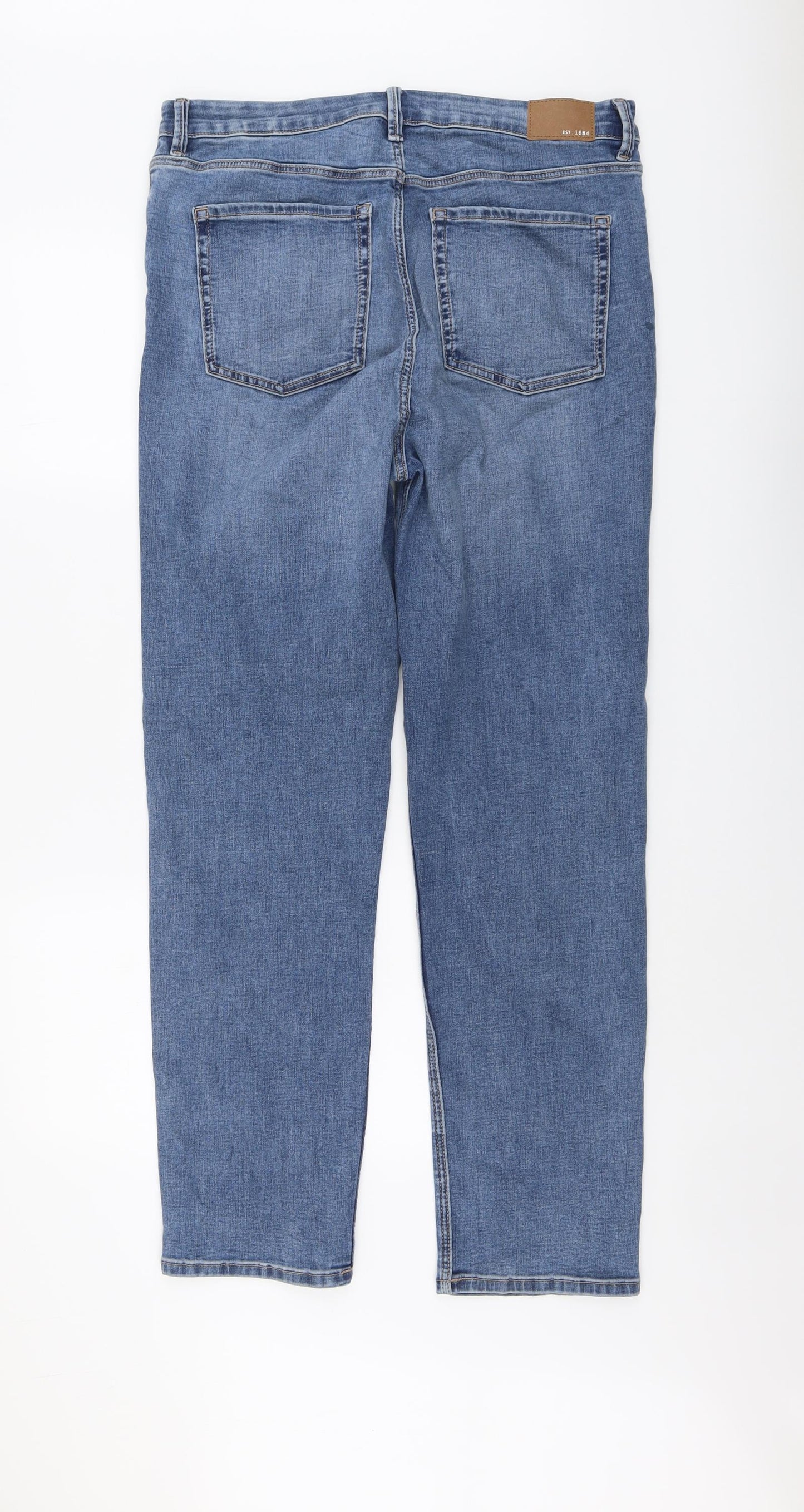 Marks and Spencer Womens Blue Cotton Straight Jeans Size 16 L29 in Regular Button