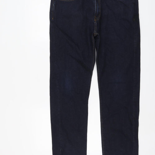 Marks and Spencer Mens Blue Cotton Tapered Jeans Size 34 in L29 in Regular Button