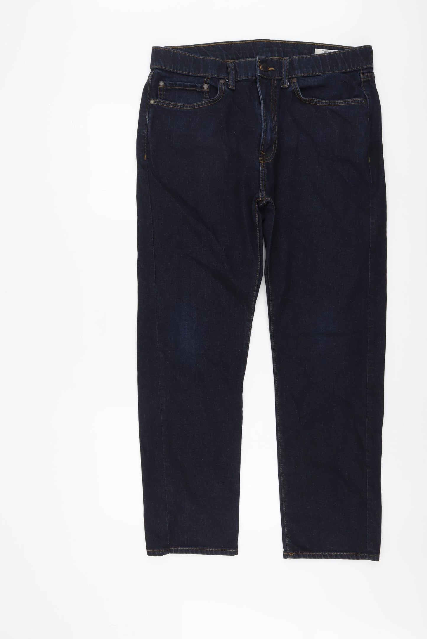 Marks and Spencer Mens Blue Cotton Tapered Jeans Size 34 in L29 in Regular Button