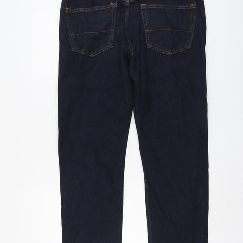Marks and Spencer Mens Blue Cotton Tapered Jeans Size 34 in L29 in Regular Button