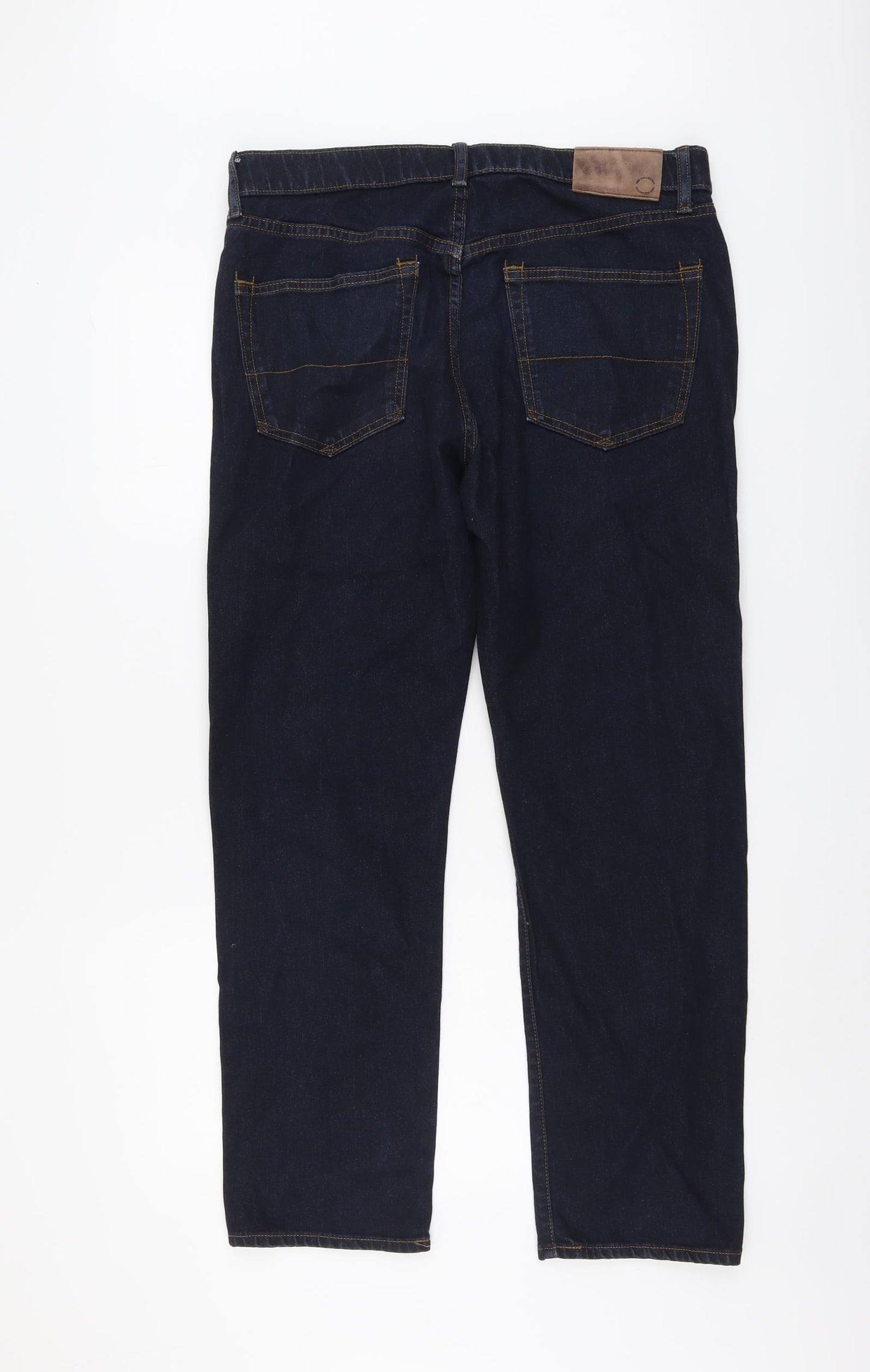 Marks and Spencer Mens Blue Cotton Tapered Jeans Size 34 in L29 in Regular Button