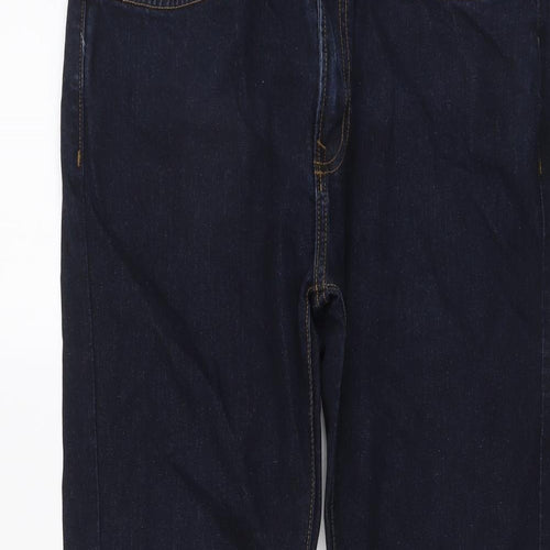 Marks and Spencer Mens Blue Cotton Tapered Jeans Size 34 in L29 in Regular Button