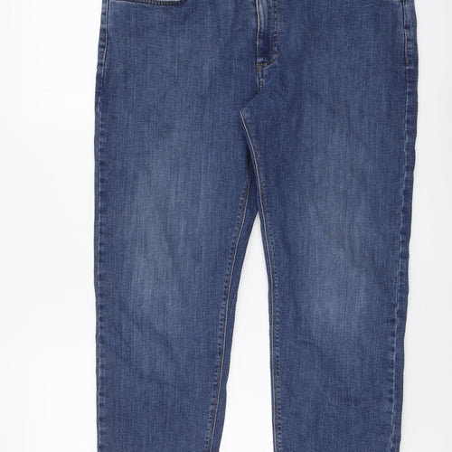 Marks and Spencer Mens Blue Cotton Straight Jeans Size 36 in L29 in Regular Button