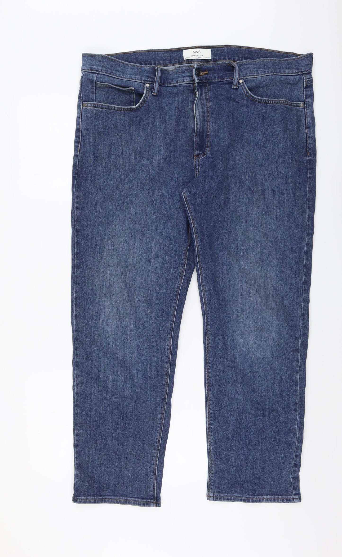Marks and Spencer Mens Blue Cotton Straight Jeans Size 36 in L29 in Regular Button