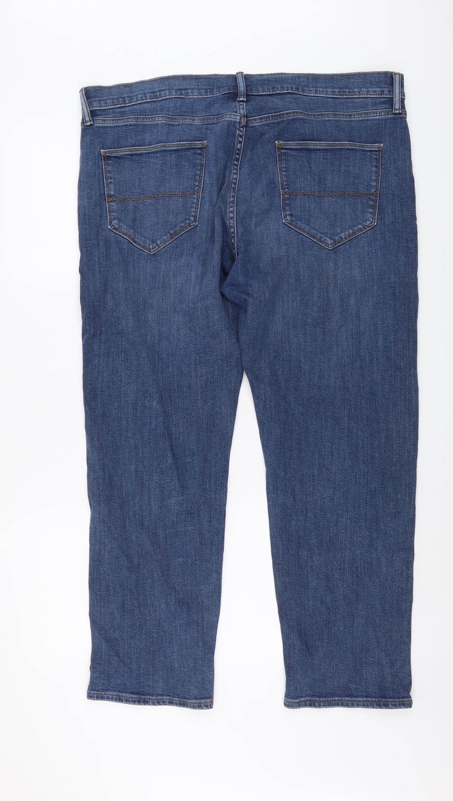 Marks and Spencer Mens Blue Cotton Straight Jeans Size 36 in L29 in Regular Button