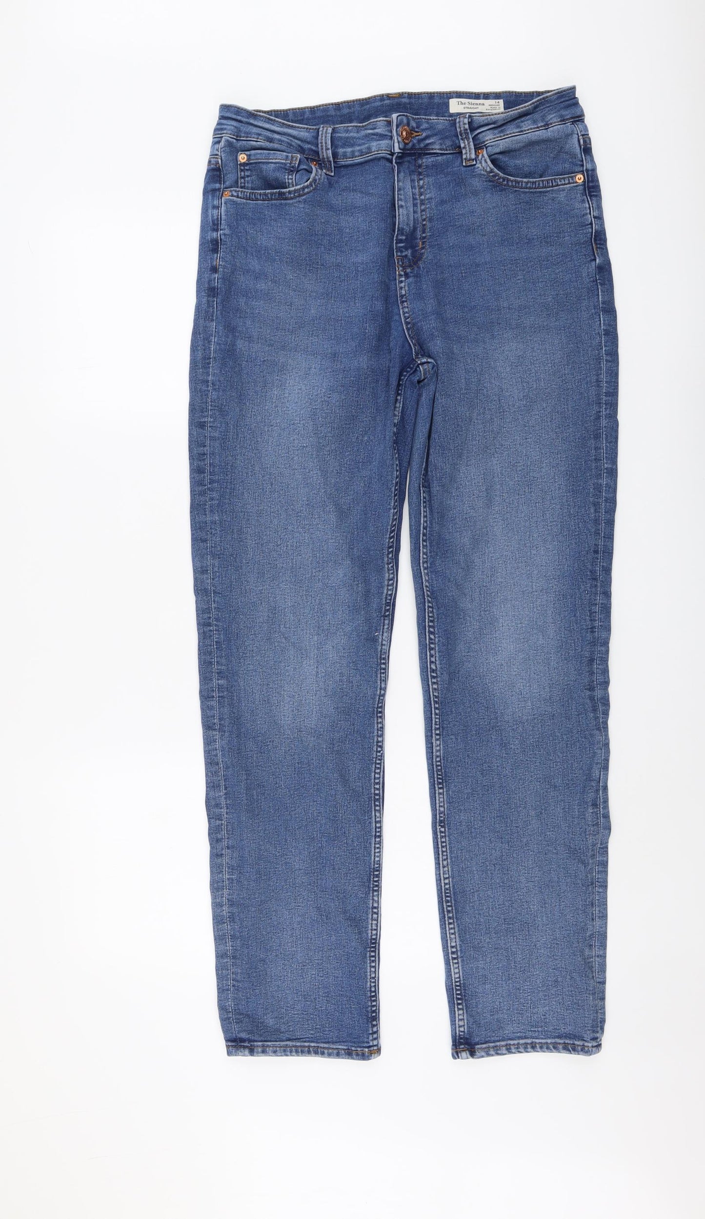 Marks and Spencer Womens Blue Cotton Straight Jeans Size 14 L30 in Regular Button