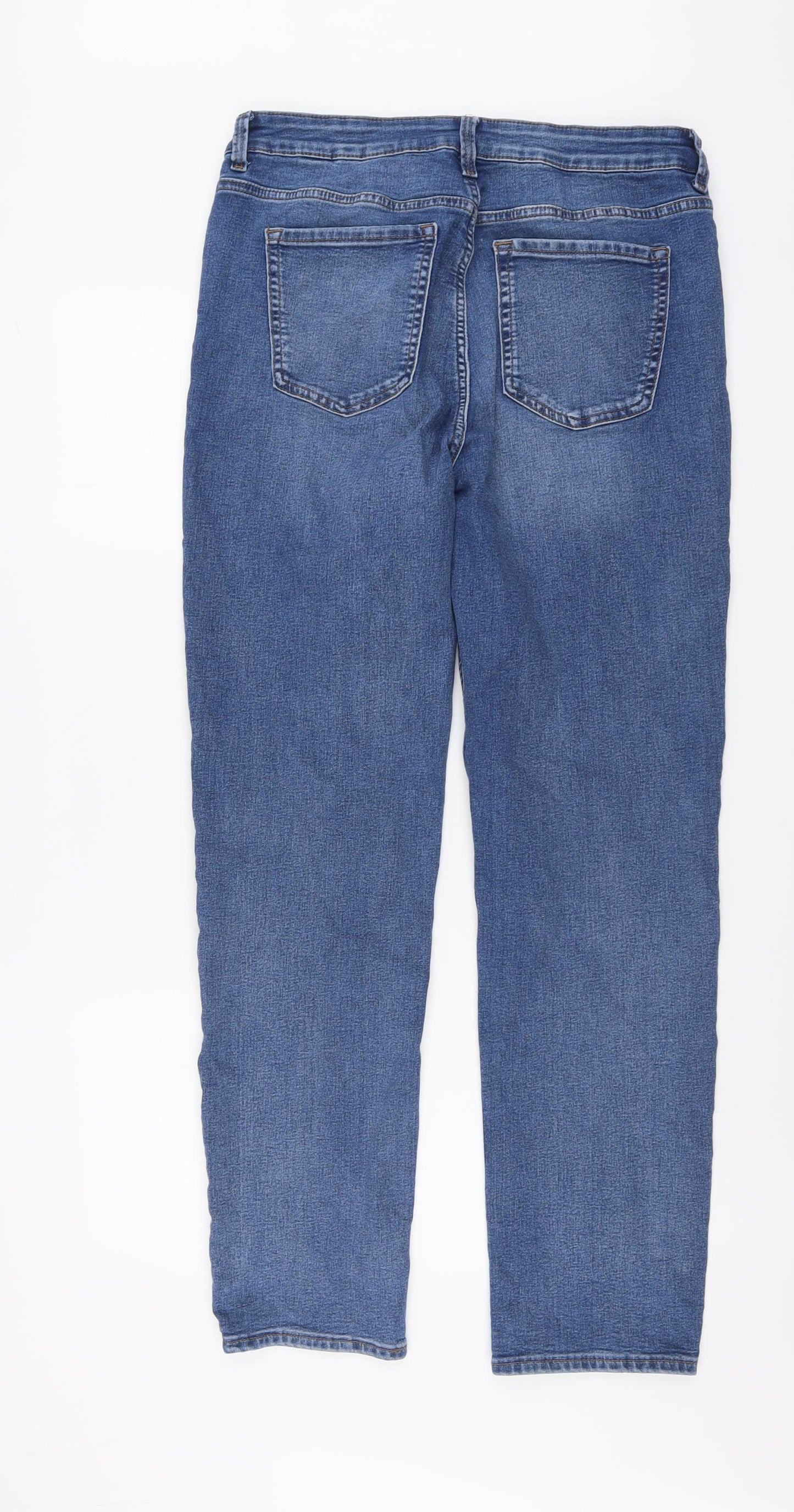 Marks and Spencer Womens Blue Cotton Straight Jeans Size 14 L30 in Regular Button