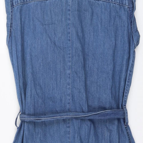 NEXT Womens Blue Cotton Shirt Dress Size 14 Collared Button