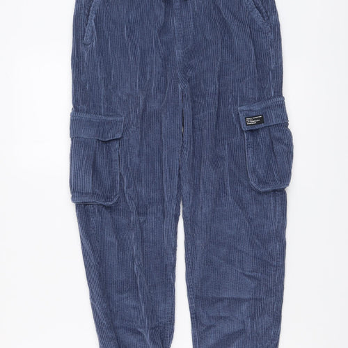 Marks and Spencer Boys Blue Cotton Cargo Trousers Size 12-13 Years Regular Drawstring