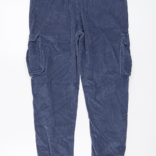 Marks and Spencer Boys Blue Cotton Cargo Trousers Size 12-13 Years Regular Drawstring
