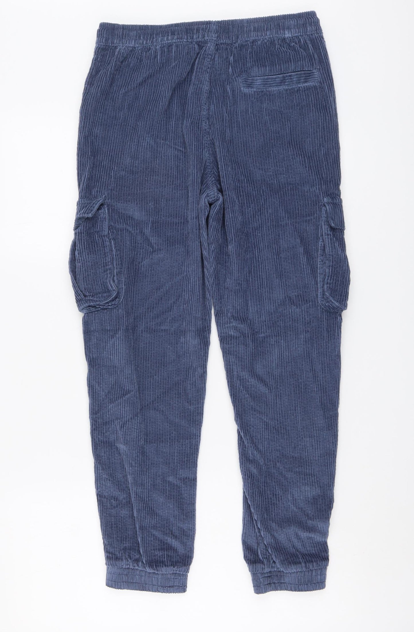 Marks and Spencer Boys Blue Cotton Cargo Trousers Size 12-13 Years Regular Drawstring