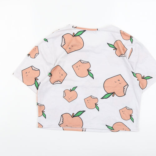 PRETTYLITTLETHING Womens White Geometric Polyester Basic T-Shirt Size S Round Neck - Apple Print