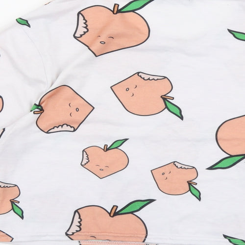 PRETTYLITTLETHING Womens White Geometric Polyester Basic T-Shirt Size S Round Neck - Apple Print