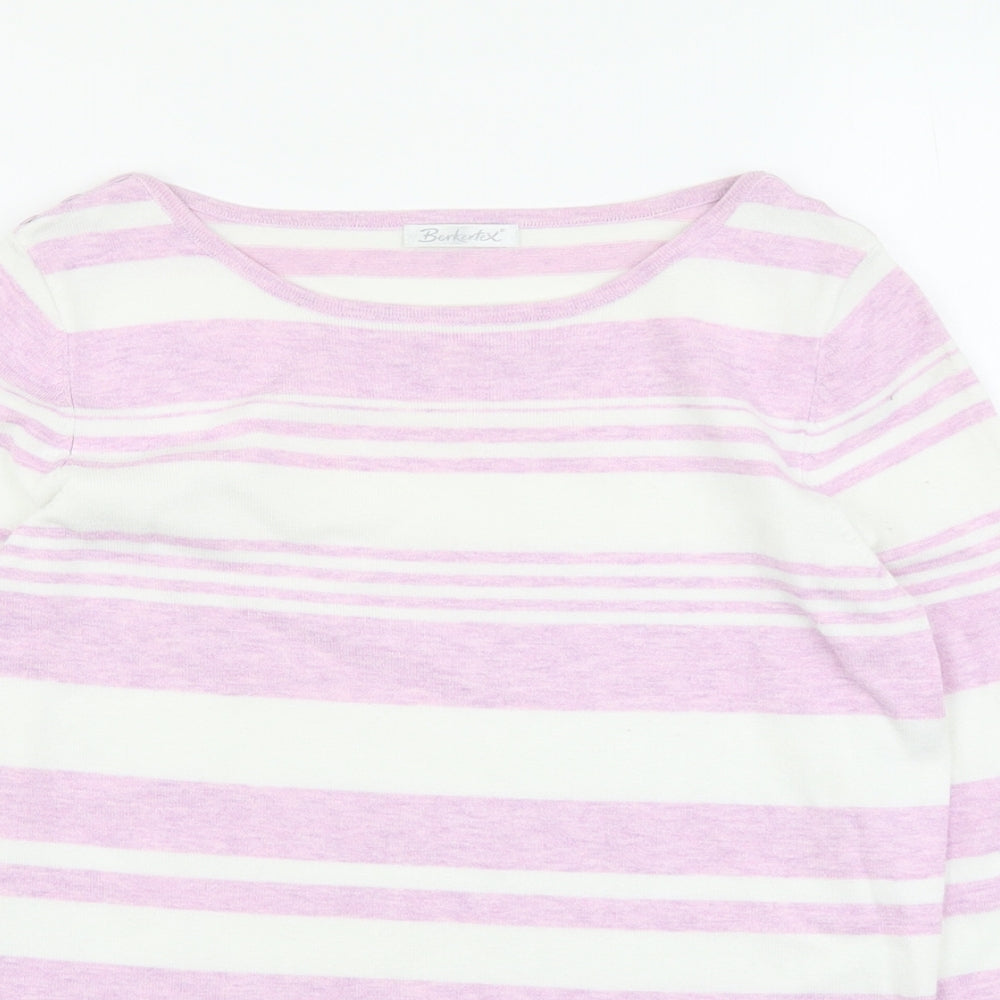Berkertex Womens Purple Round Neck Striped Viscose Pullover Jumper Size 14