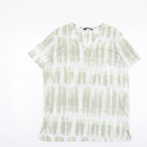Marks and Spencer Womens Green Geometric Polyester Basic T-Shirt Size 12 V-Neck