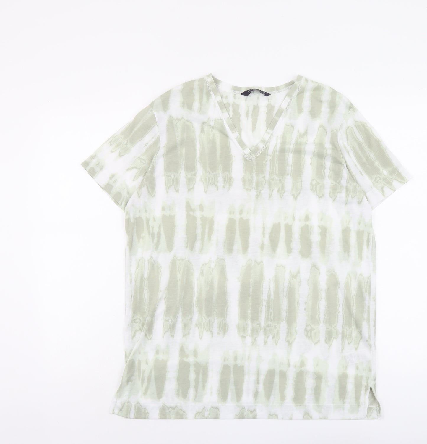 Marks and Spencer Womens Green Geometric Polyester Basic T-Shirt Size 12 V-Neck