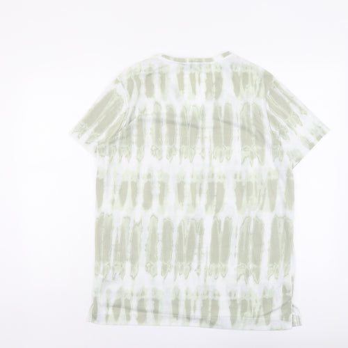 Marks and Spencer Womens Green Geometric Polyester Basic T-Shirt Size 12 V-Neck