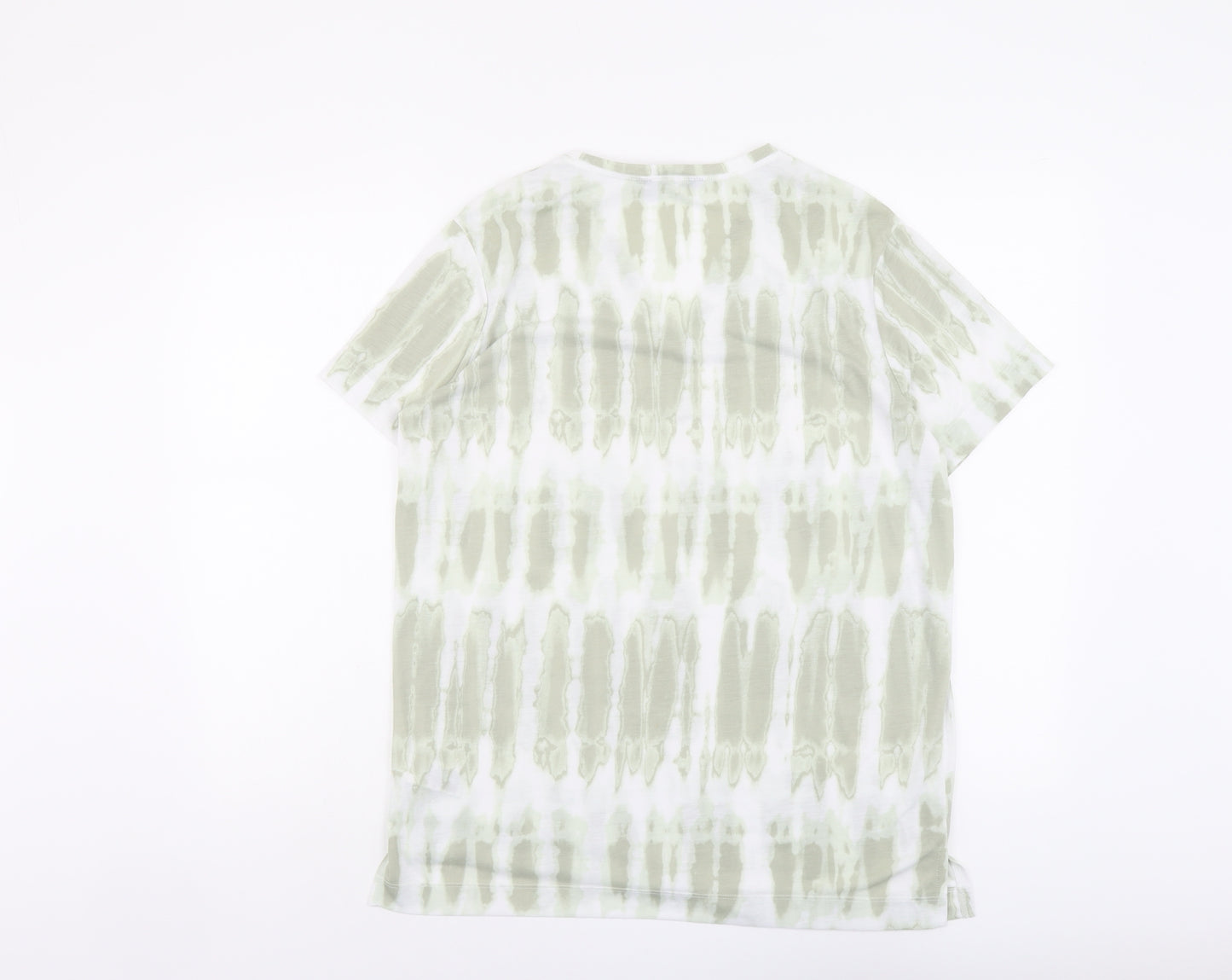 Marks and Spencer Womens Green Geometric Polyester Basic T-Shirt Size 12 V-Neck