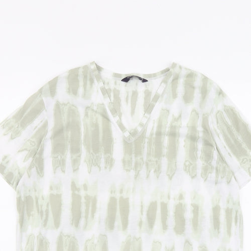 Marks and Spencer Womens Green Geometric Polyester Basic T-Shirt Size 12 V-Neck