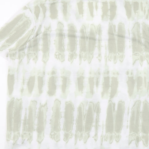 Marks and Spencer Womens Green Geometric Polyester Basic T-Shirt Size 12 V-Neck