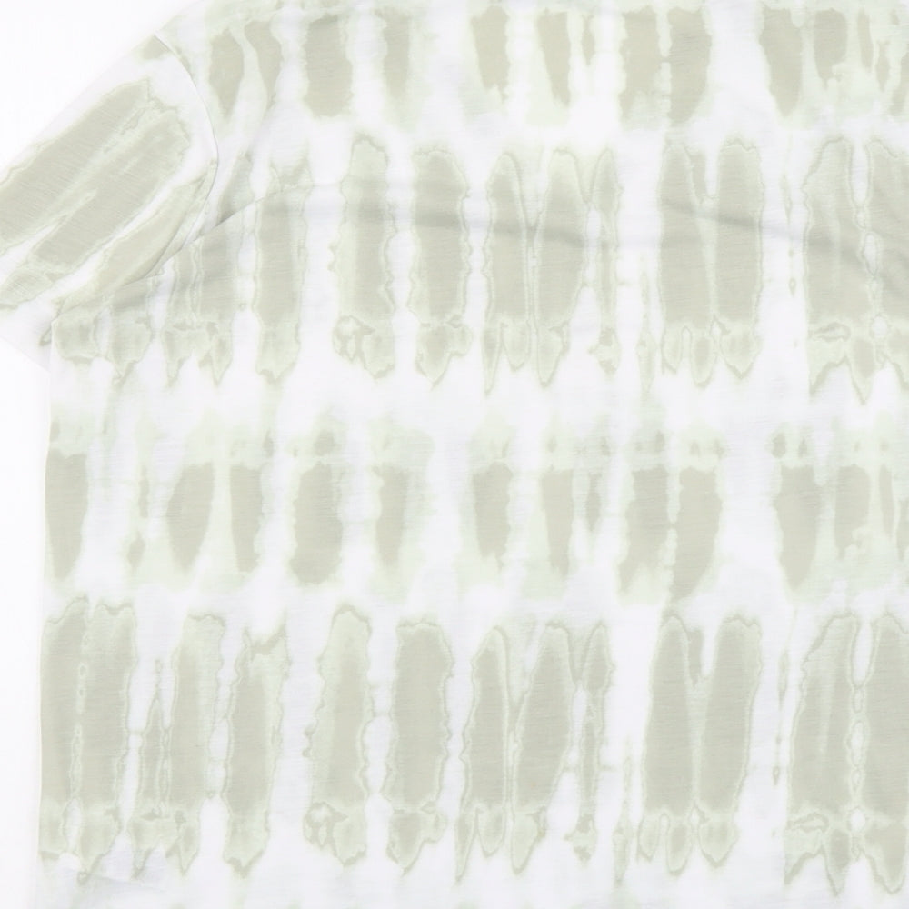 Marks and Spencer Womens Green Geometric Polyester Basic T-Shirt Size 12 V-Neck