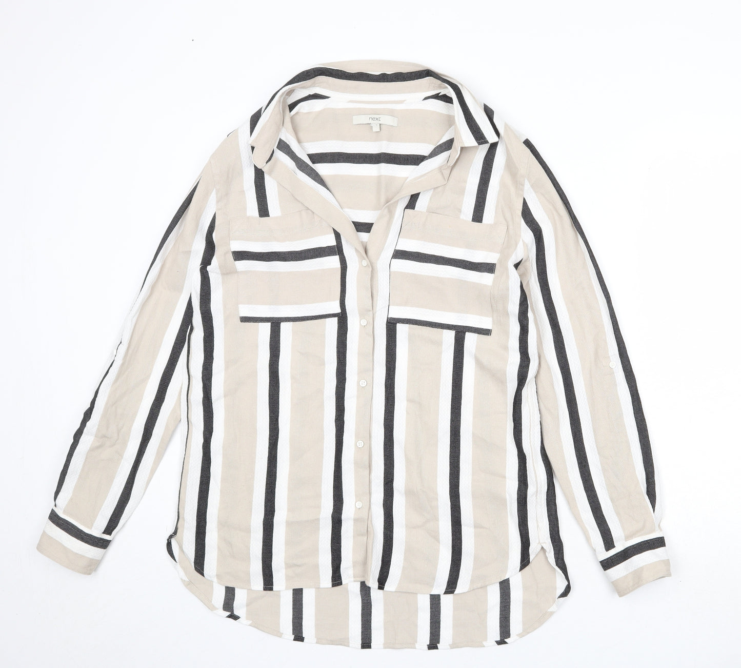 NEXT Womens Beige Striped Viscose Basic Button-Up Size 12 Collared
