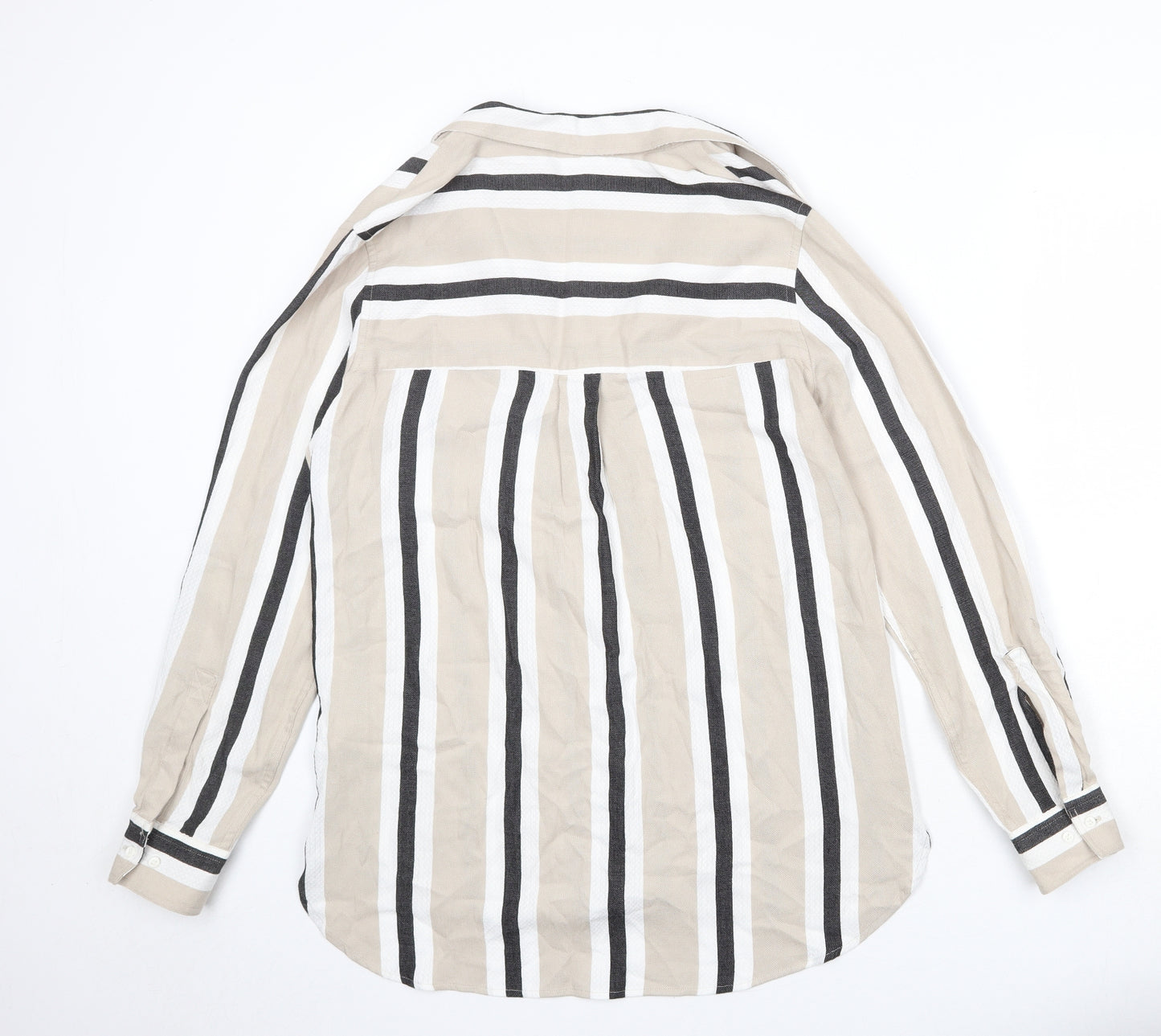 NEXT Womens Beige Striped Viscose Basic Button-Up Size 12 Collared