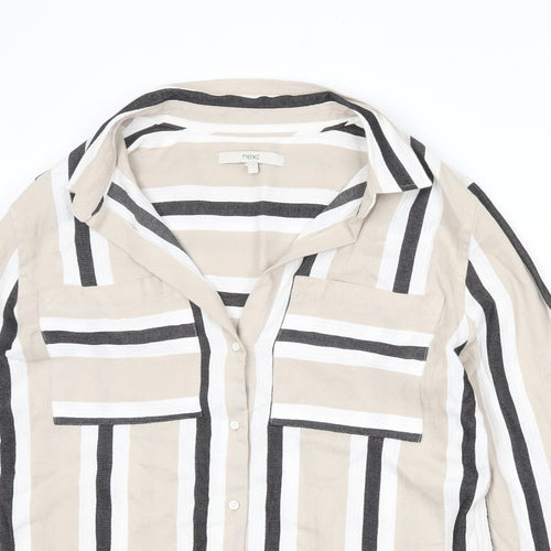 NEXT Womens Beige Striped Viscose Basic Button-Up Size 12 Collared