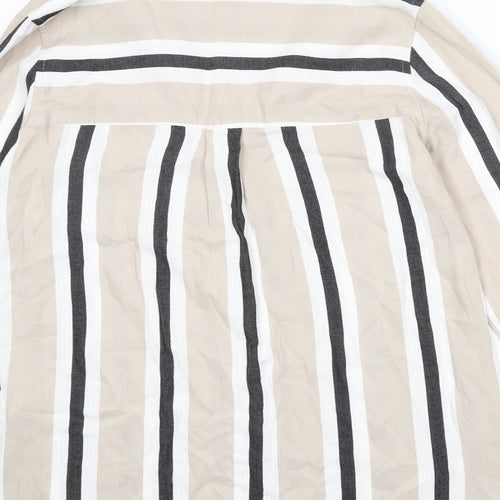 NEXT Womens Beige Striped Viscose Basic Button-Up Size 12 Collared