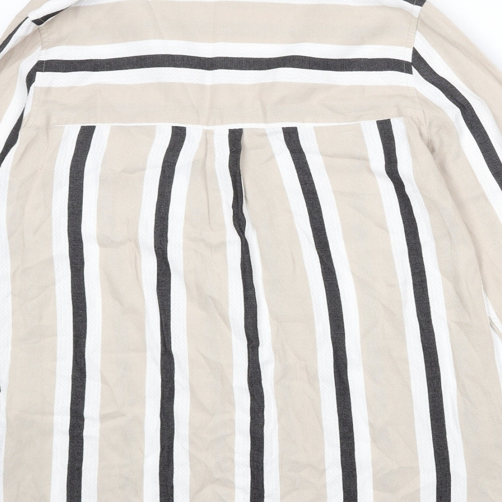 NEXT Womens Beige Striped Viscose Basic Button-Up Size 12 Collared