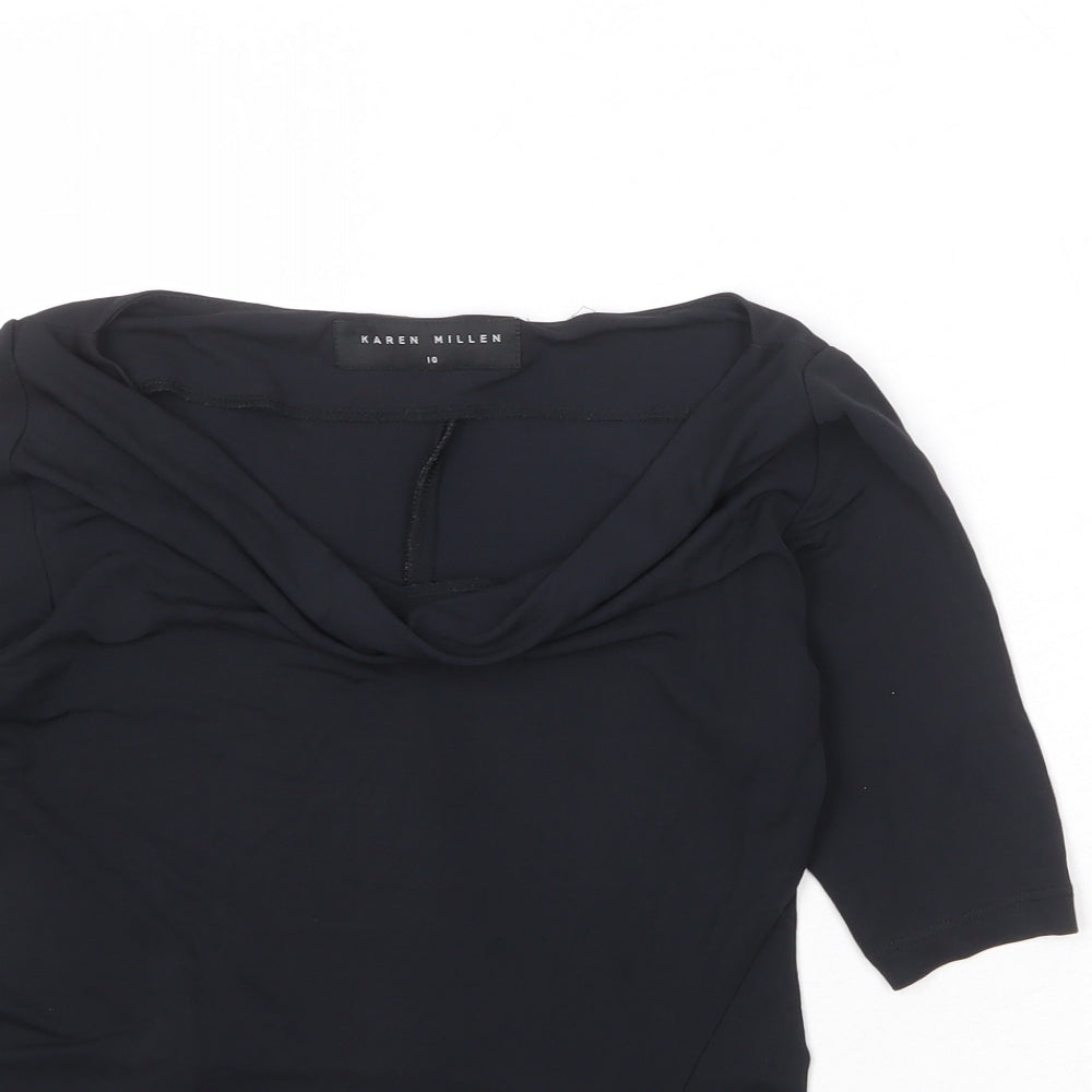 Karen Millen Womens Black Polyester Basic Blouse Size 10 Round Neck