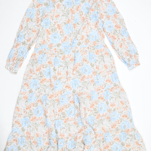 Warehouse Womens White Floral Viscose Maxi Size 12 V-Neck Button