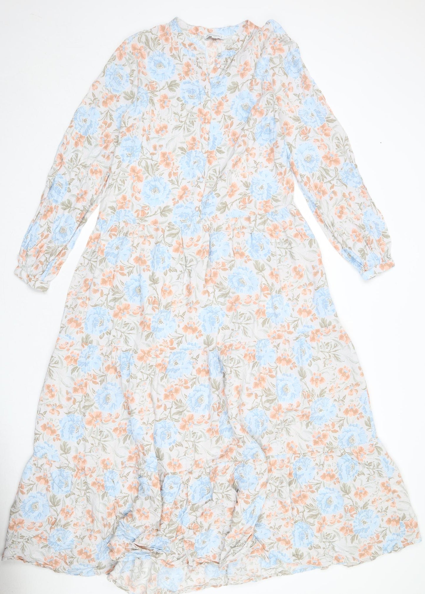 Warehouse Womens White Floral Viscose Maxi Size 12 V-Neck Button