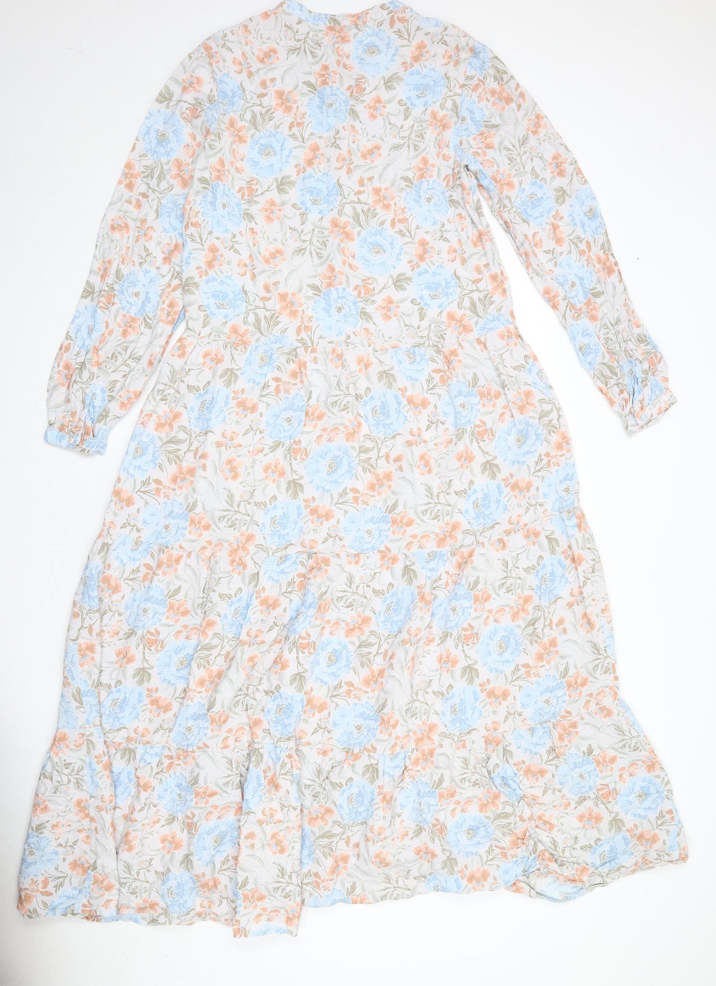 Warehouse Womens White Floral Viscose Maxi Size 12 V-Neck Button